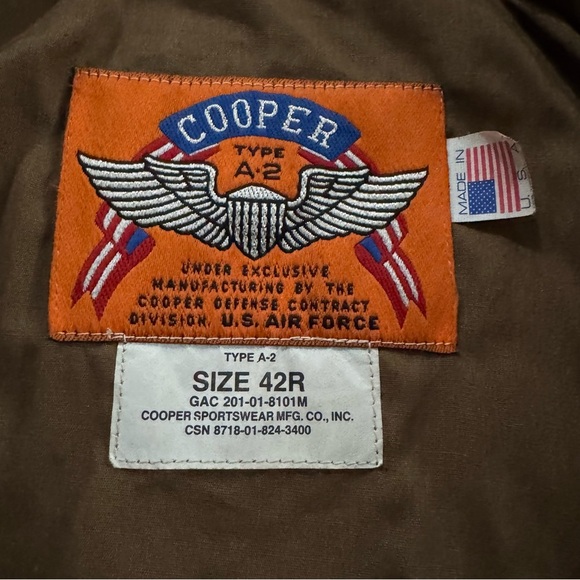 Vintage Cooper A-2 US Air Force Brown Leather Bomber Jacket 42R Aviator Pilot - Picture 6 of 15